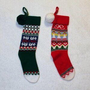 ❤️💚Set of 2 Vintage Knit Hallmark Christmas Stocking 1980s